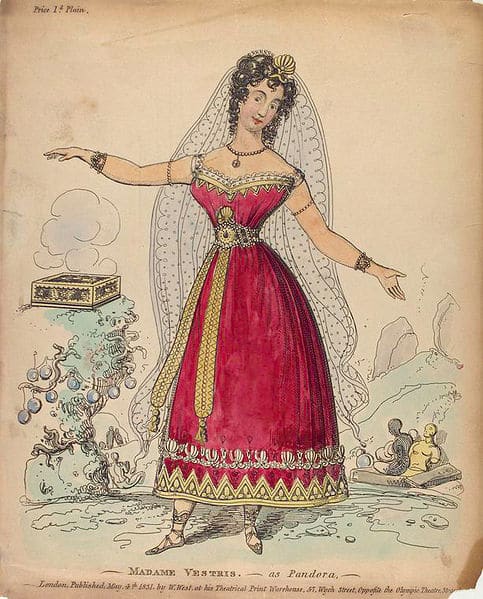 Madame Vestris in the burlesque Prometheus and Pandora, an 1831 print