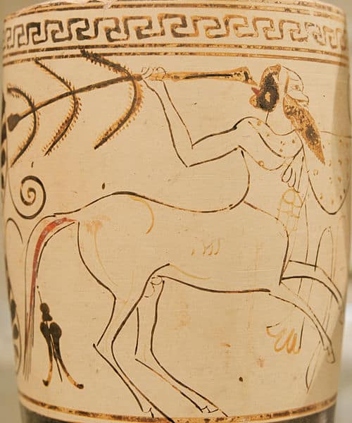 Centaur, detail from an Attic white-ground black-figure lekythos.