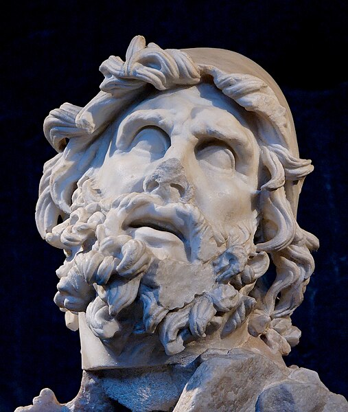 Head of Polyphemus from a Roman period Hellenistic marble group representing his blinding, found at the villa of Tiberius at Sperlonga, Italy