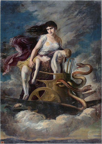 Medea on her golden chariot, by Germán Hernández Amores