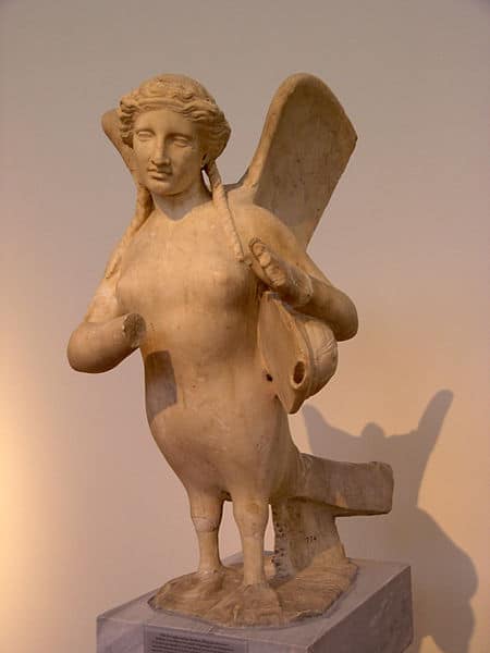 Attic funerary statue of a siren, playing on a tortoiseshell lyre, c. 370 BC