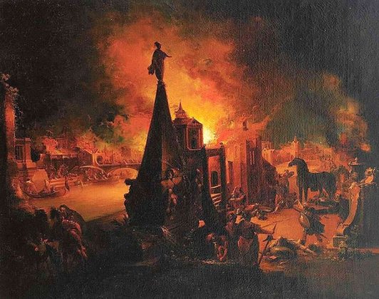 The Burning of Troy (1759/62), oil painting by Johann Georg Trautmann