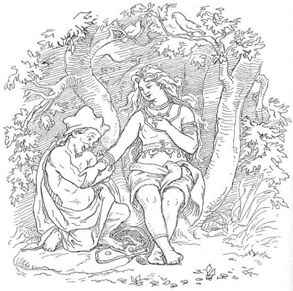 Alvíss and Þrúðr, illustration by Lorenz Frølich