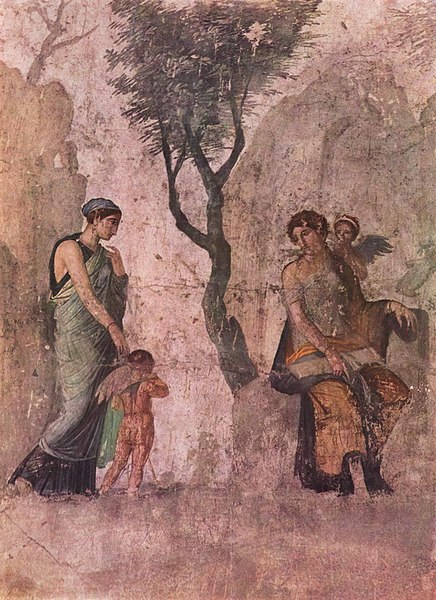 Pompeiian fresco of Eros being brought by Peitho to Aphrodite