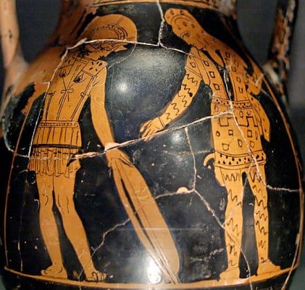 Diomedes (on the left) exchanging weapons with Glaucus