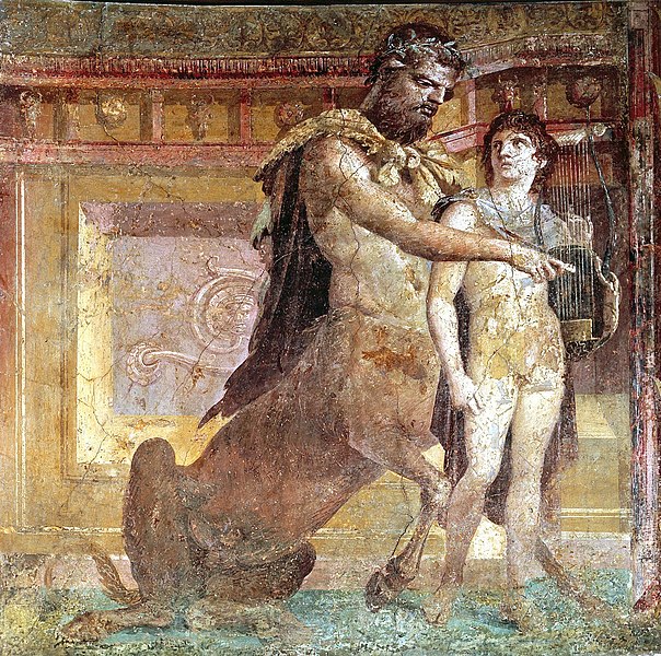 Chiron teaching Achilles how to play the lyre, Roman fresco from Herculaneum, 1st century AD