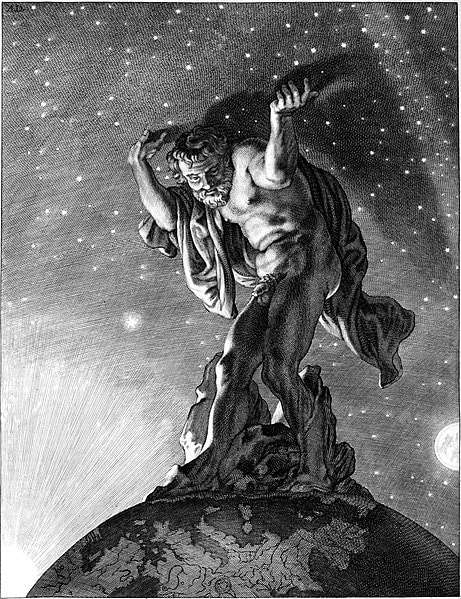 The Titan Atlas standing on earth, holding up the heavens above us.