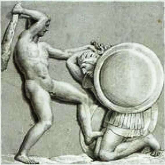 Heracles with his club fighting Eurytion.