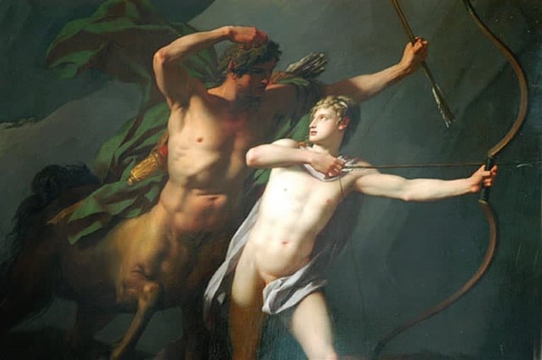 Chiron training a young Achilles.