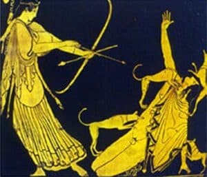 Artemis taking her revenge on Actaeon with arrows