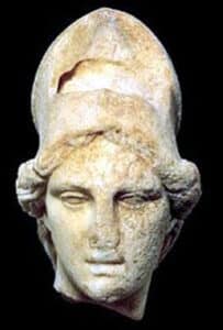 Marble head of Athena with a Corinthian-style helmet