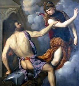 Athena rejecting the advances of the god Hephaestus