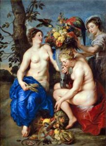 Demeter in the company of two graceful nymphs.