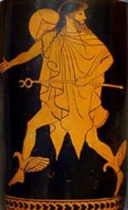 Hermes with his cloak, traveler's cap, and caduceus