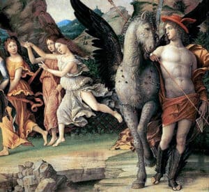 Hermes alongside his winged horse, Pegasus