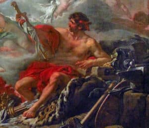 Close-up of Hephaestus at work in his forge.