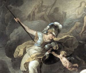 Athena in combat against Mars, the god of war