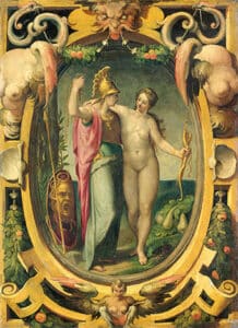 Athena and Aphrodite together in a painting