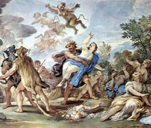 Hades abducting Persephone, signaling the onset of winter