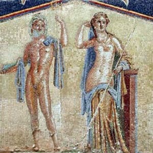 Poseidon with his wife Amphitrite in a Roman mosaic