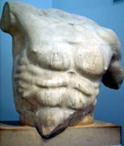 Poseidon's torso from the Parthenon, poised to wield trident