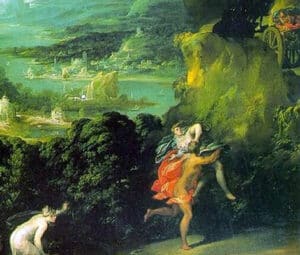 Hades in the act of abducting Persephone