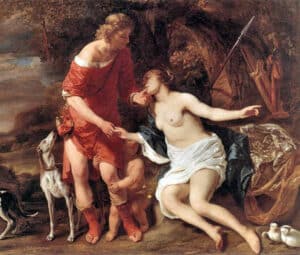Aphrodite and Adonis in embrace
