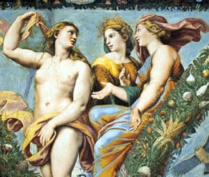 Demeter flanked by Aphrodite and Hera, three powerful goddesses together.