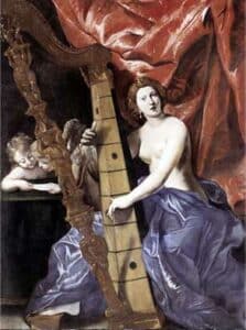 Aphrodite playing harp, symbol of music