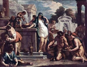 Ritual sacrifices being made in honor of Hestia