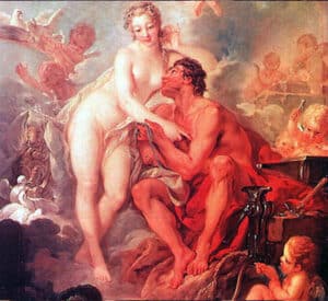 Venus visiting Hephaestus in his workshop.