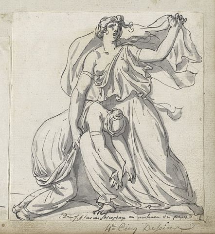Jacques-Louis David, Niobe and Her Daughter, 1775–80, black ink with gray wash over graphite on laid paper