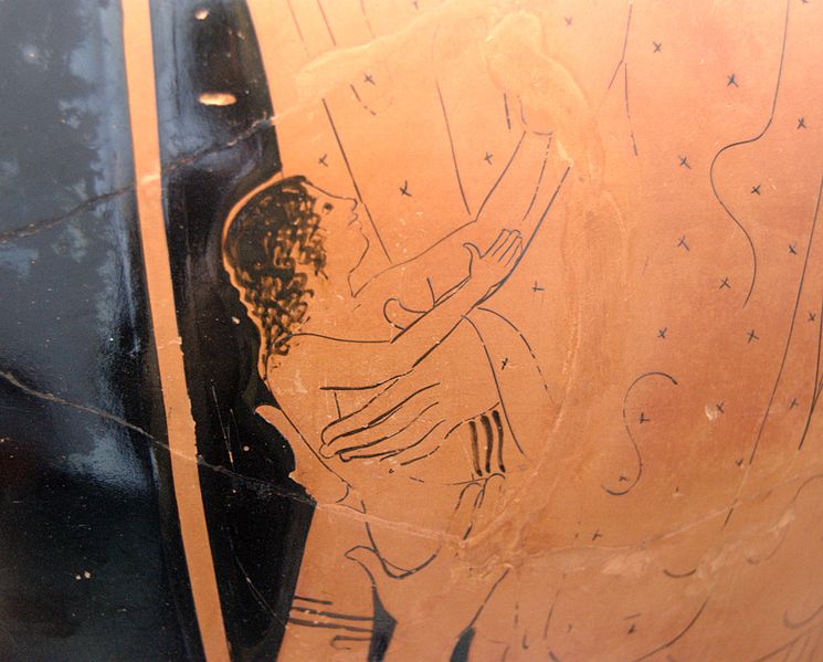 Birth of Erichthonius: Athena receives the baby Erichthonius from the hands of the earth mother Gaia, Attic red-figure stamnos, 470–460 BC, Staatliche Antikensammlungen (Inv. 2413)