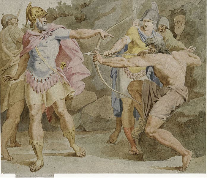 Philoctetes aiming the bow of Hercules at Odysseus
