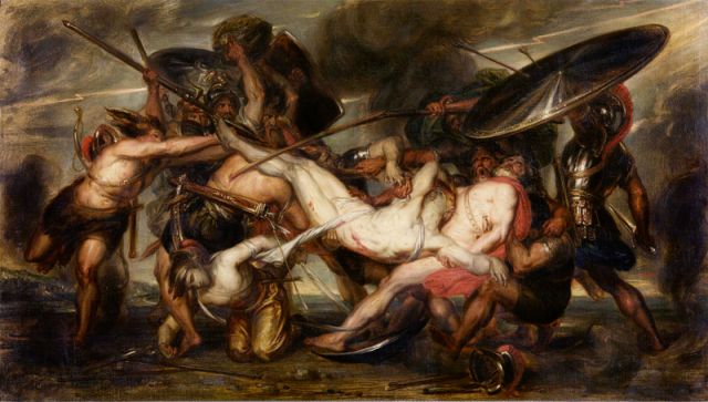 he Greeks and the Trojans Fighting over the Body of Patroclus by Antoine Wiertz, 19th Century