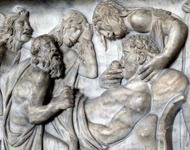 Death of Meleager, detail from a panel of a Roman sarcophagus.