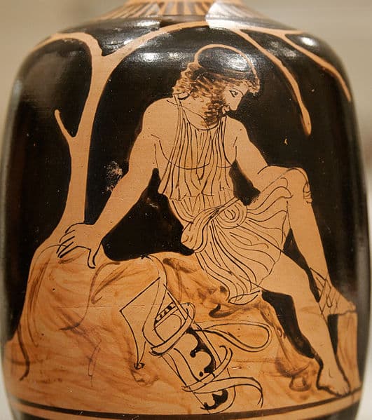 Philoctetes at Lemnos. Attic red-figure squat lekythos.