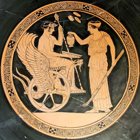 Triptolemus and Kore, tondo of an Attic red-figure bowl by the Aberdeen Painter, c.470/60 BC. Louvre, Paris