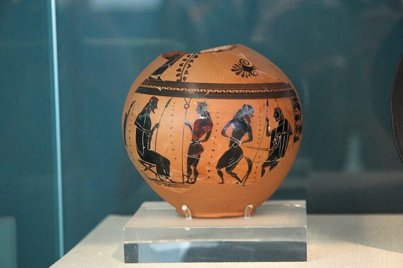 Black-figure pottery, Midas, Hermes, Silenos, 500 BC