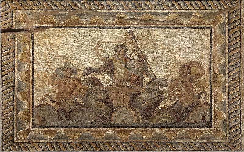 Epiphany of Dionysus mosaic, from the Villa of Dionysus (2nd century AD) in Dion, Greece (Zagreus)