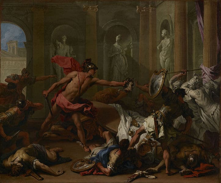 The artwork you have uploaded is titled "Perseus Confronting Phineus with the Head of Medusa" by Sebastiano Ricci. This dynamic Baroque painting depicts the mythological scene where Perseus uses the severed head of Medusa to turn his enemies, including Phineus, into stone.